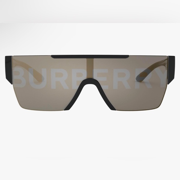 Burberry Black Plastic Rectangle Sunglasses Gold Mirror Lens - Picture 7 of 11